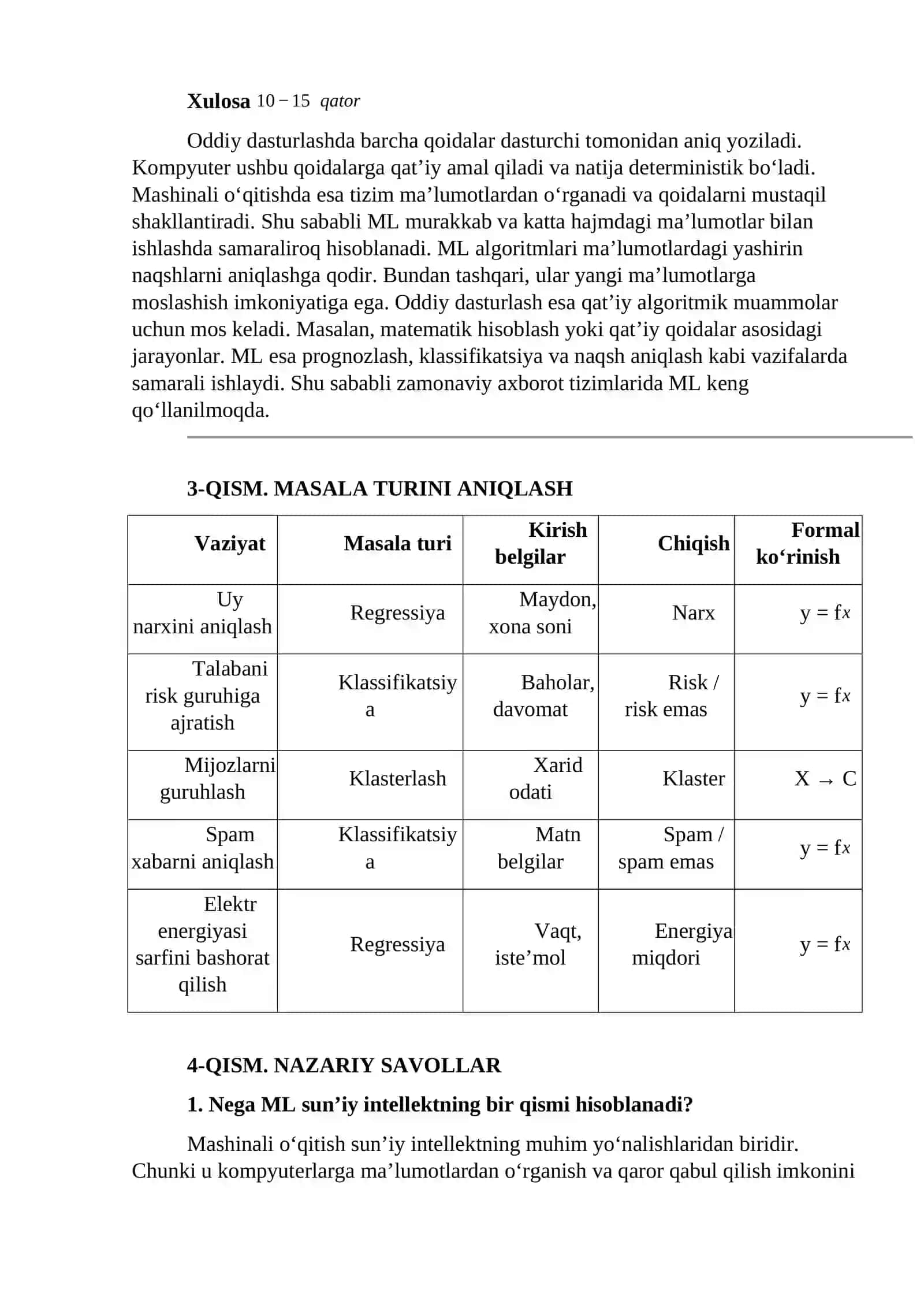 Mashinali o‘qitish: asosiy tushunchalar, mohiyati va masalalar turlari 4