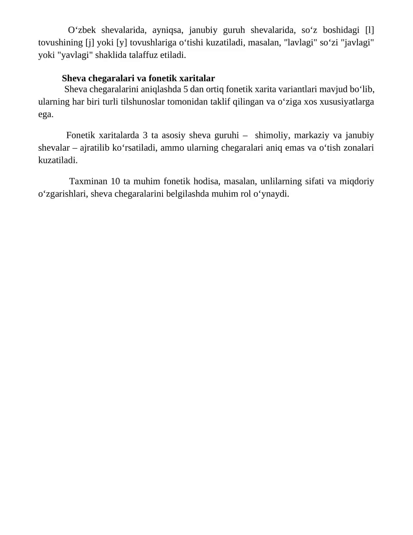 O'zbek shevalarida fonetik qonunlar va jarayonlar, dialektal bo'linish 4