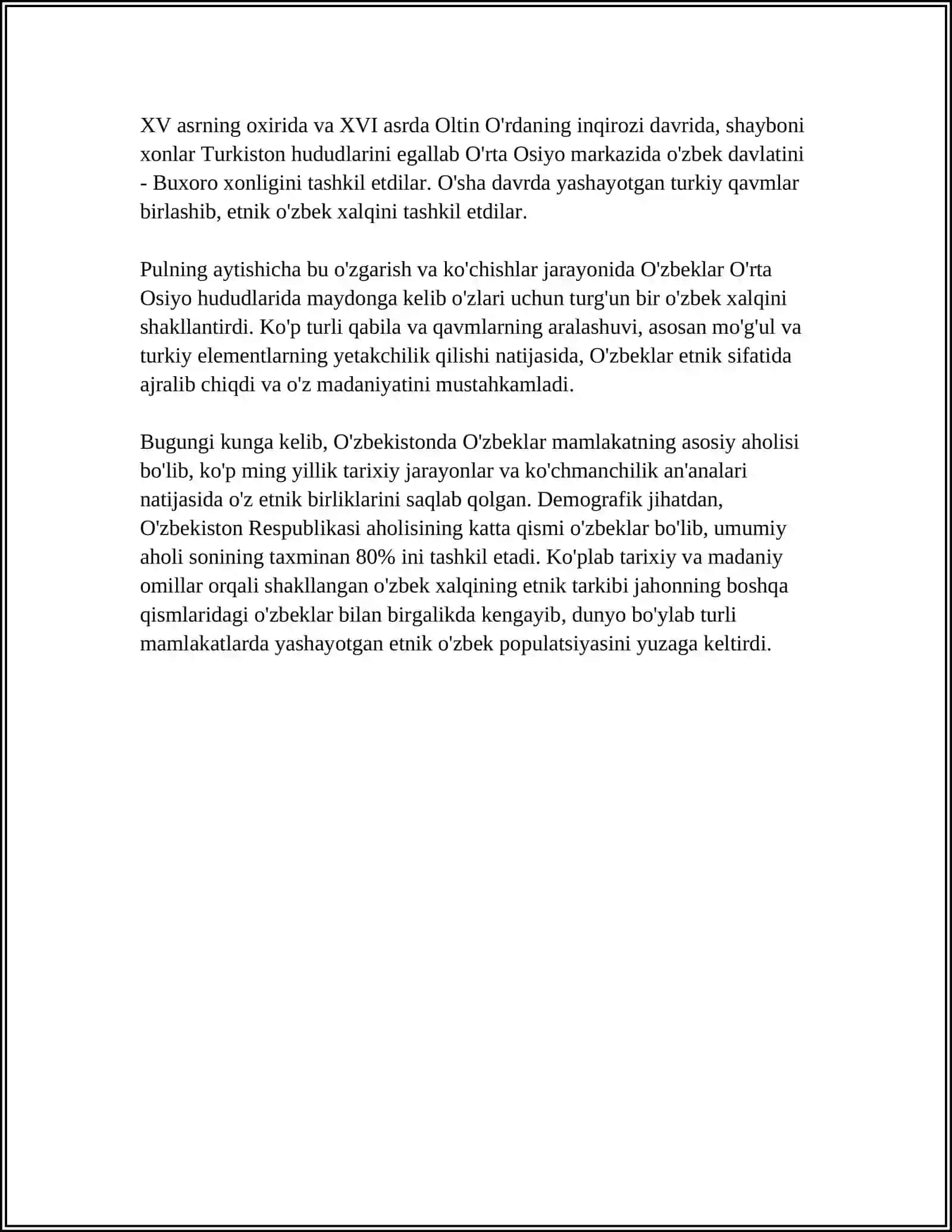 O'ZBEK XALQINING ETNIK TARIXI VA ETNOGENEZI TARIXSHUNOSLIGI VA ASOSIY MANBALARI 4