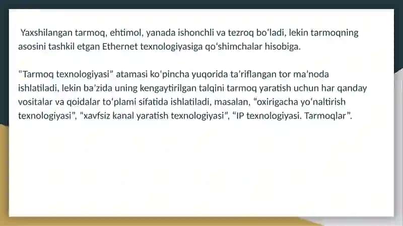 TASHKILOT TARMOQLARI. TARMOQ KONSEPSIYASI 4