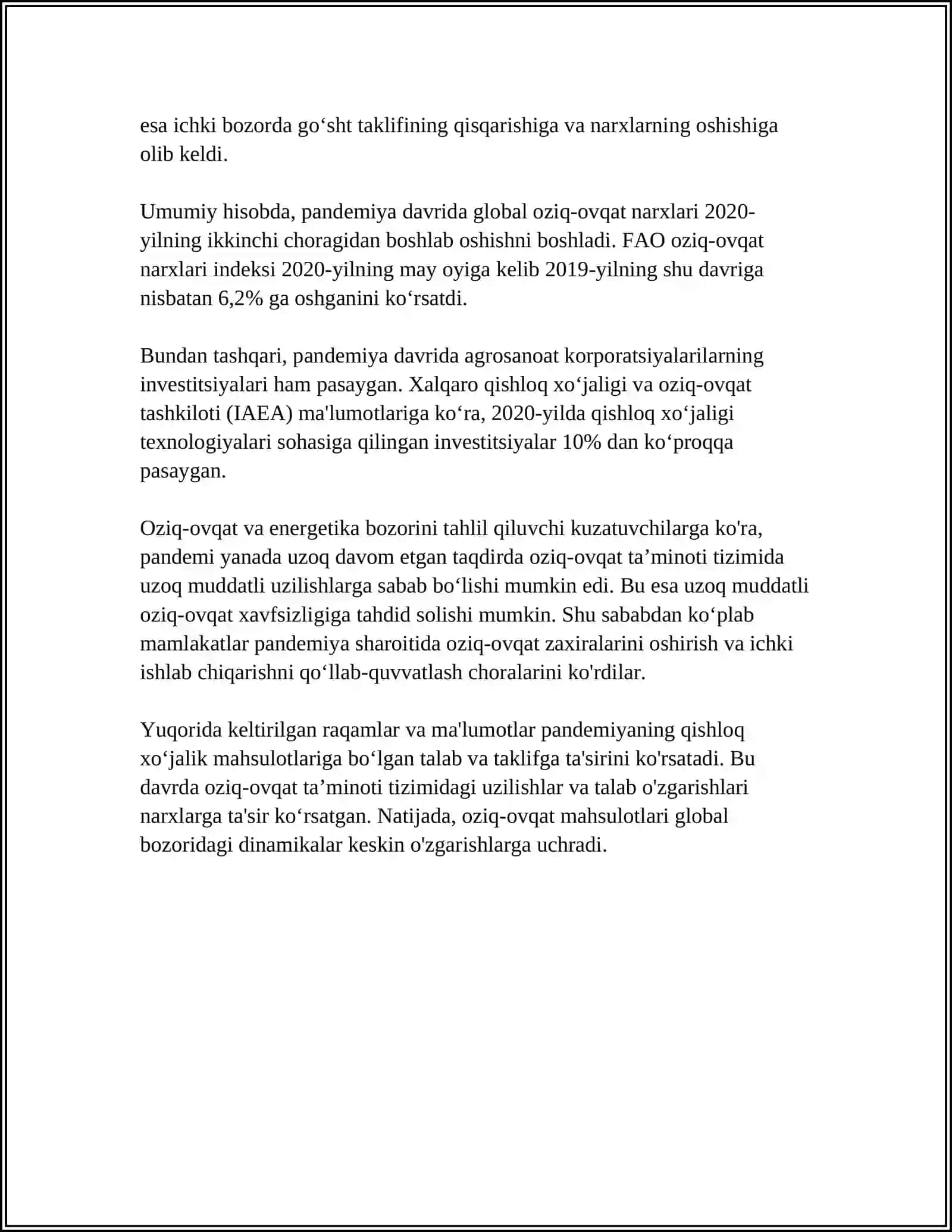 2020 YIL JOXON XOʻJALIGIDA YUZAGA KELGAN PANDEMEYANING JOXON BOZORIGA TASIRI 4