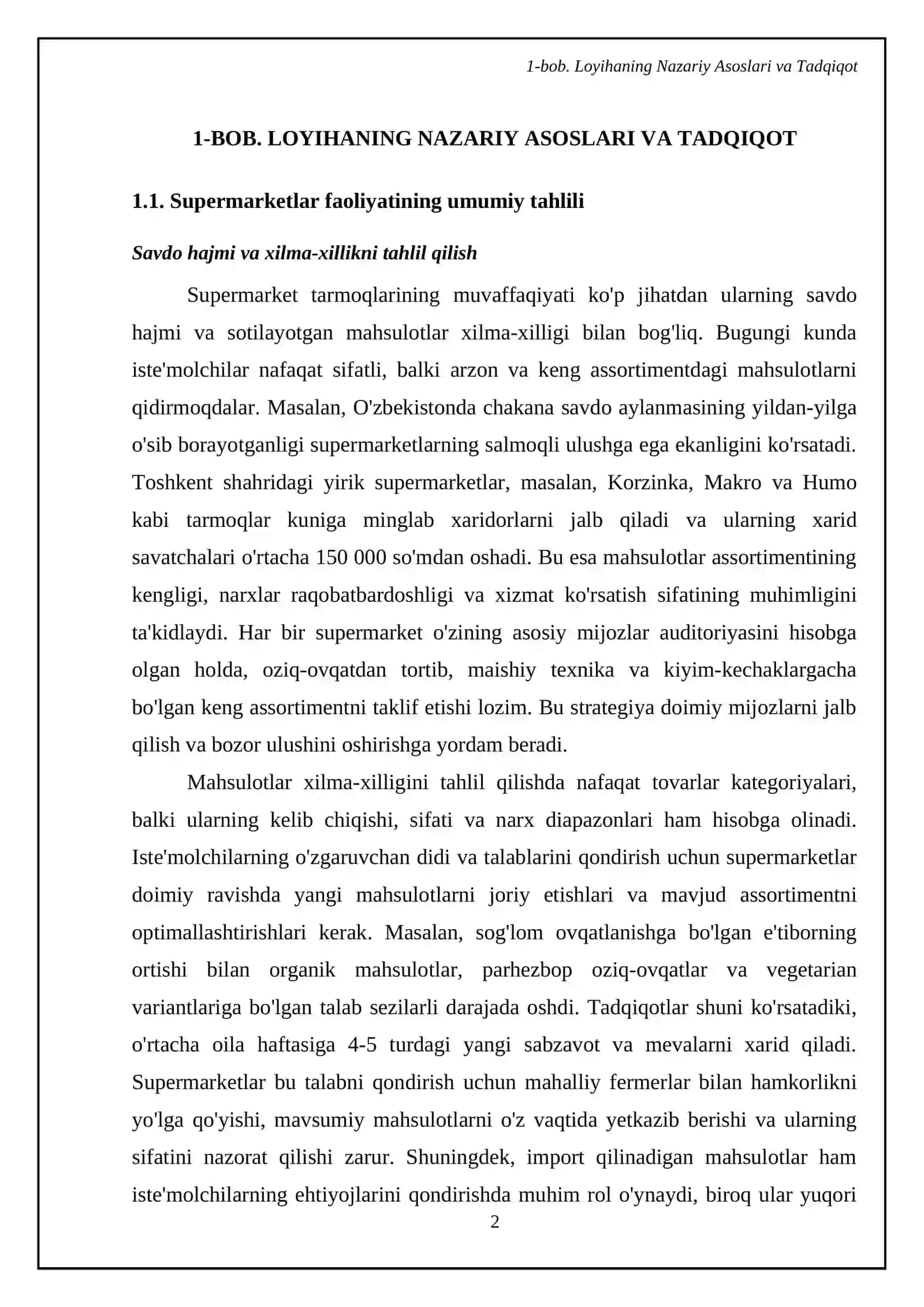 Supermarket tarmoqlari loyihasini loyhalashtirish va ishlab chiqish 4
