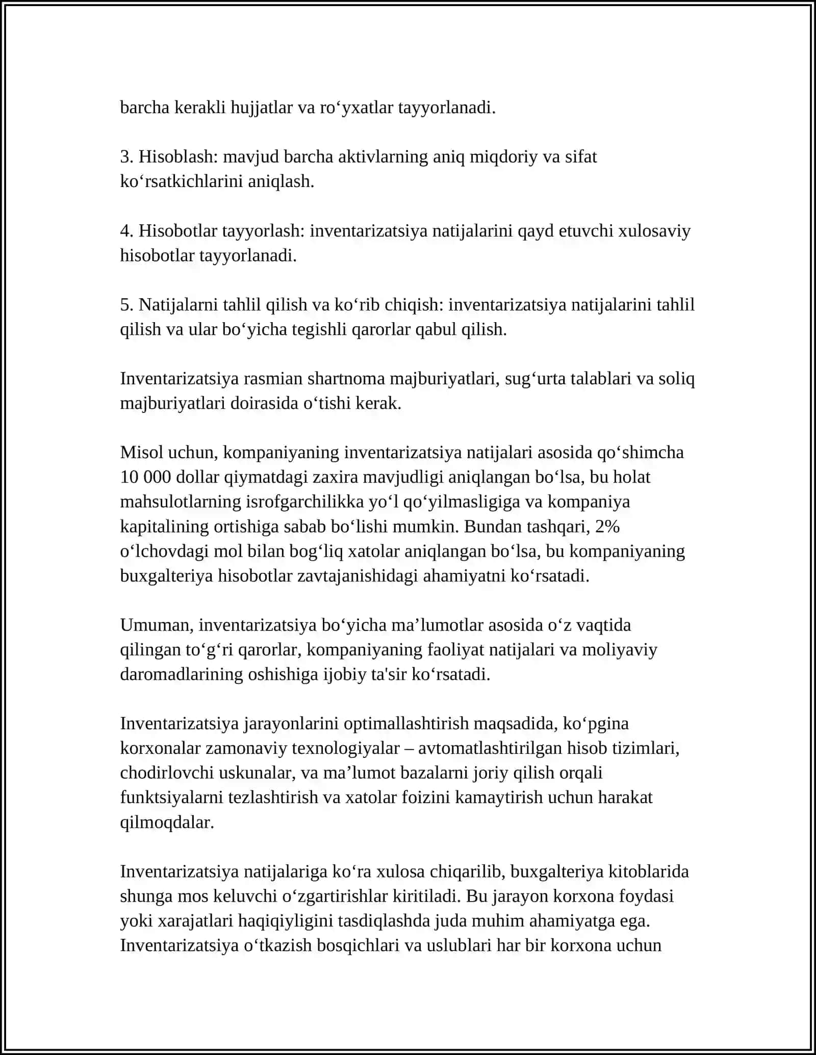 INVENTARIZATSIYA TO'G'RISIDA TUSHUNCHA, UNING AHAMIYATI VA TURLARI 4