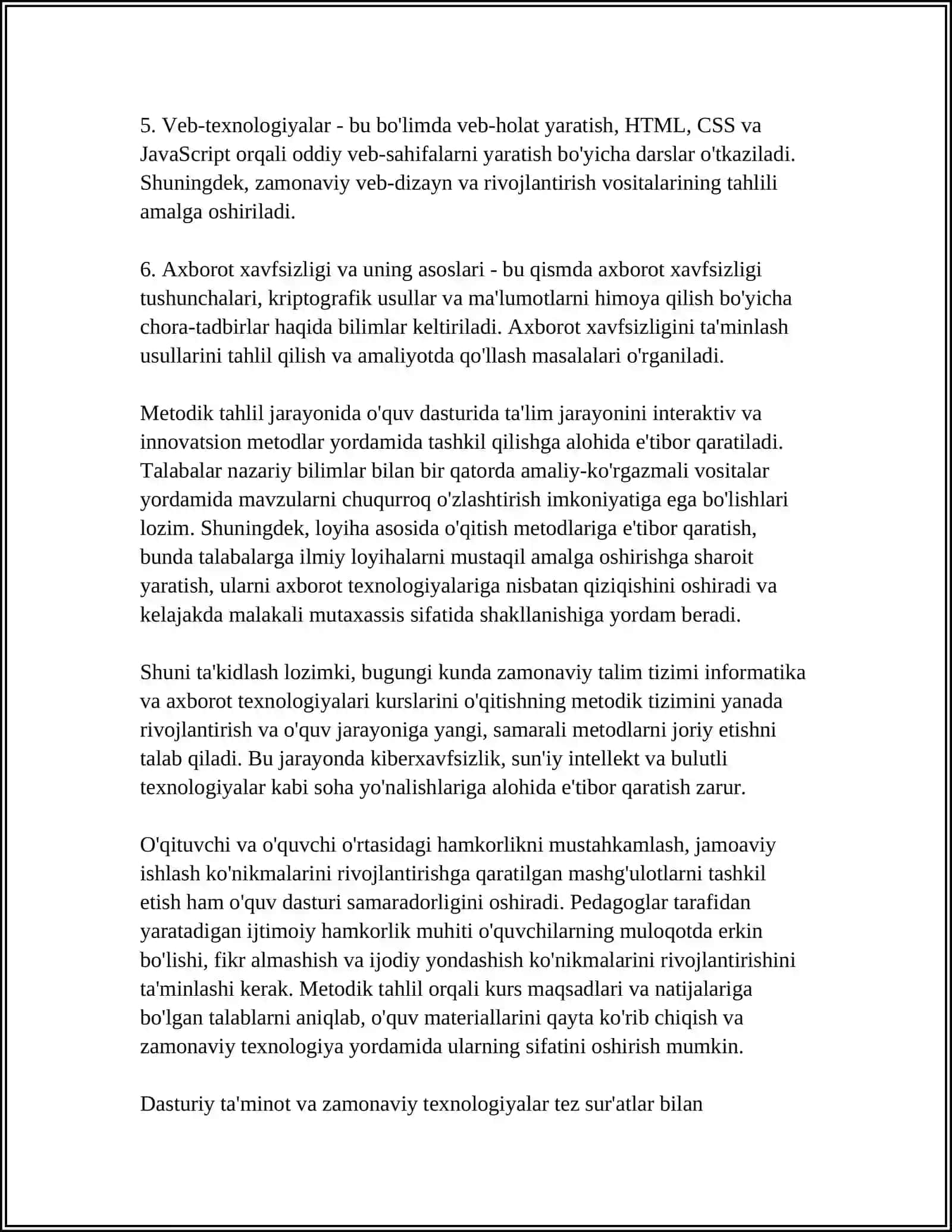 INFORMATIKA VA AXBOROT TEXNOLOGIYALARI KURSLARINI O'QITISHNING METODIK TIZIMI TAHLILI 4