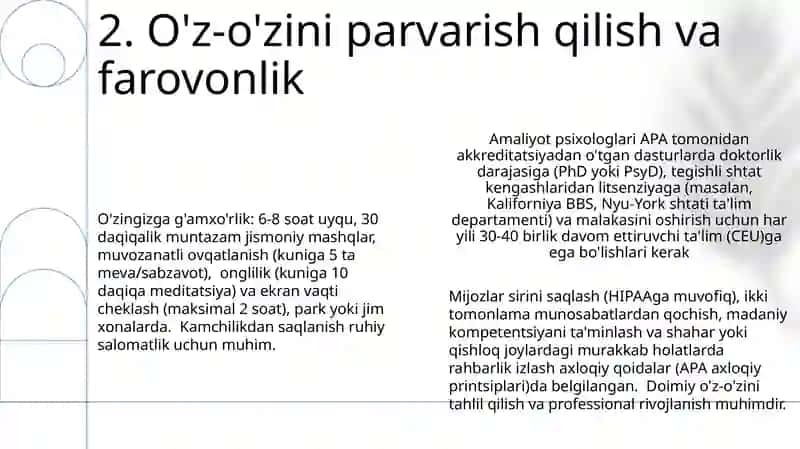 Amaliyotchi psixolog talablari 4