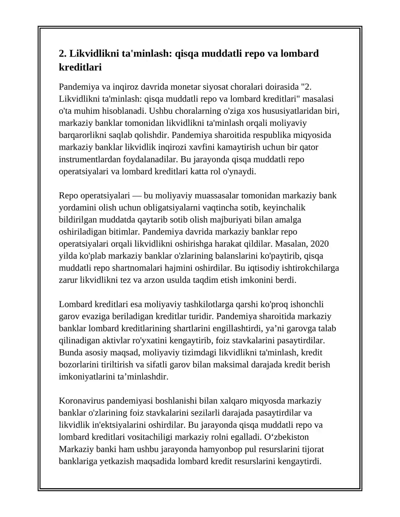 PANDEMIYA VA INQIROZ DAVRLARIDA MONETAR SIYOSAT CHORALARI 4