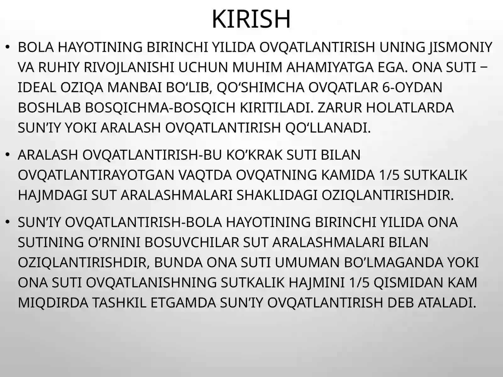 Qo‘shimcha ovqatlantirish prinsiplari.Sun‘iy va aralash ovqatlantirish 4