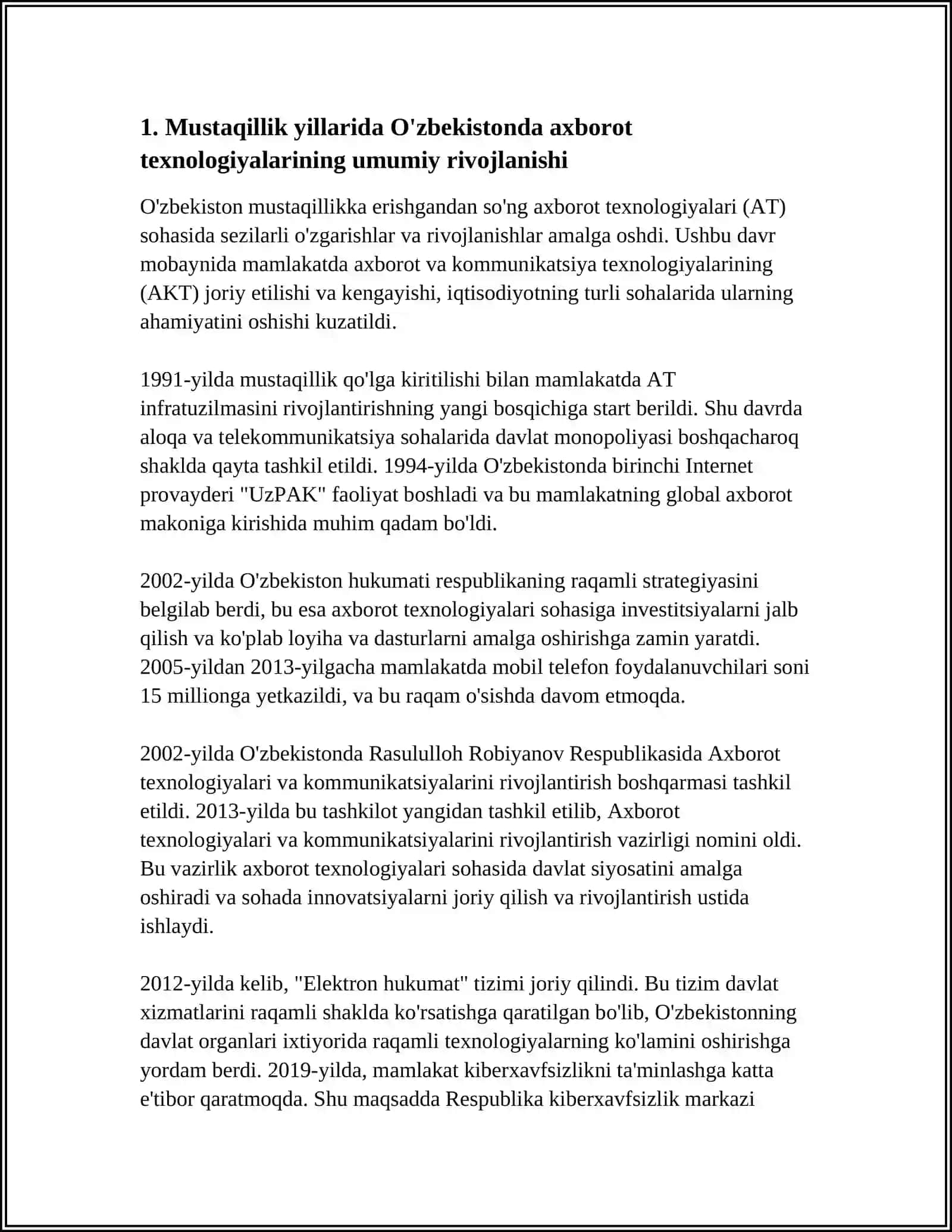 MUSTAQILLIK YILLARIDA O'ZBEKISTONDA AXBOROT TEHNALOGIYALAR RIVOJI 4