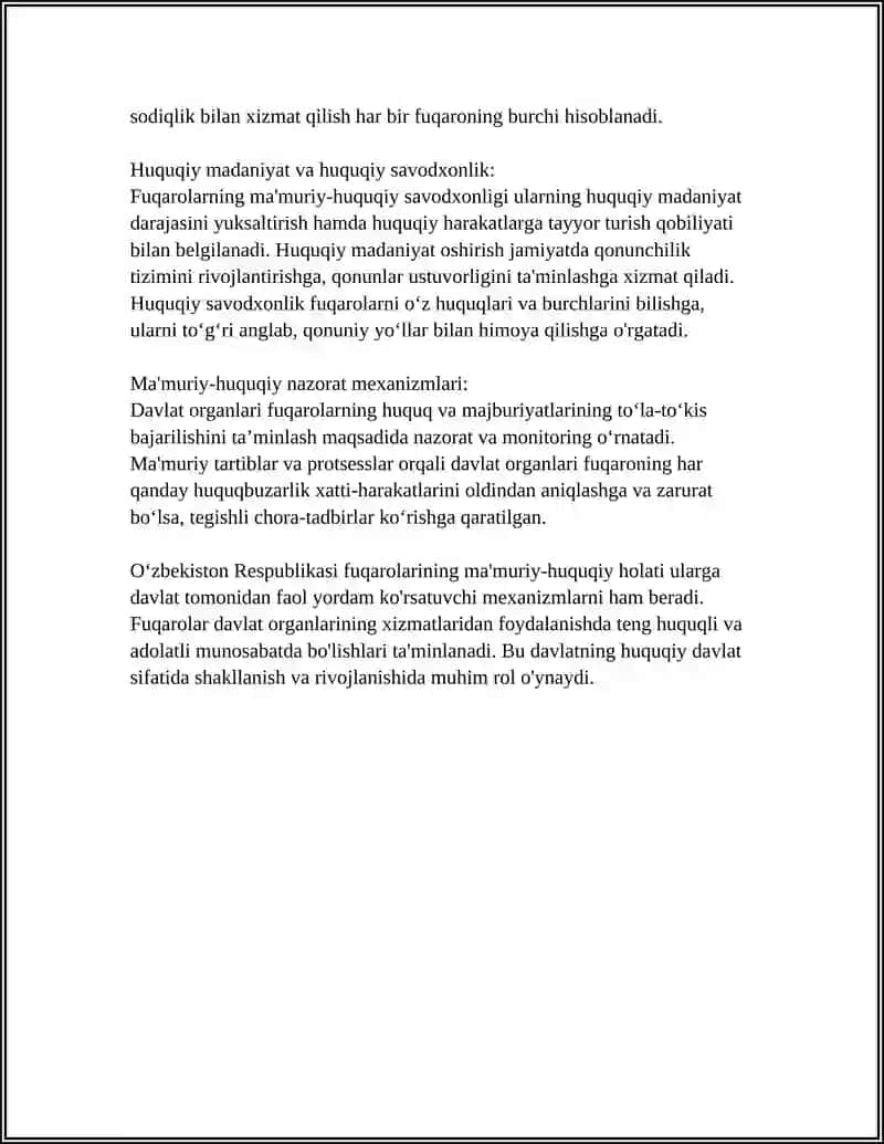 O'ZBEKISTON RESPUBLIKASI FUQAROLARI MA'MURIY-HUQUQIY HOLATINING TUSHUNCHASI 4