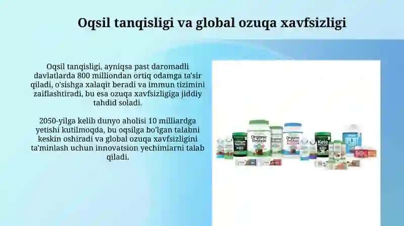 Sun'iy oqsil ozuqa moddalarining ishlab chiqarilishi va kelgusidagi imkoniyatlar 4