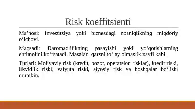 Risk koeffitsienti va uning tahlili 4