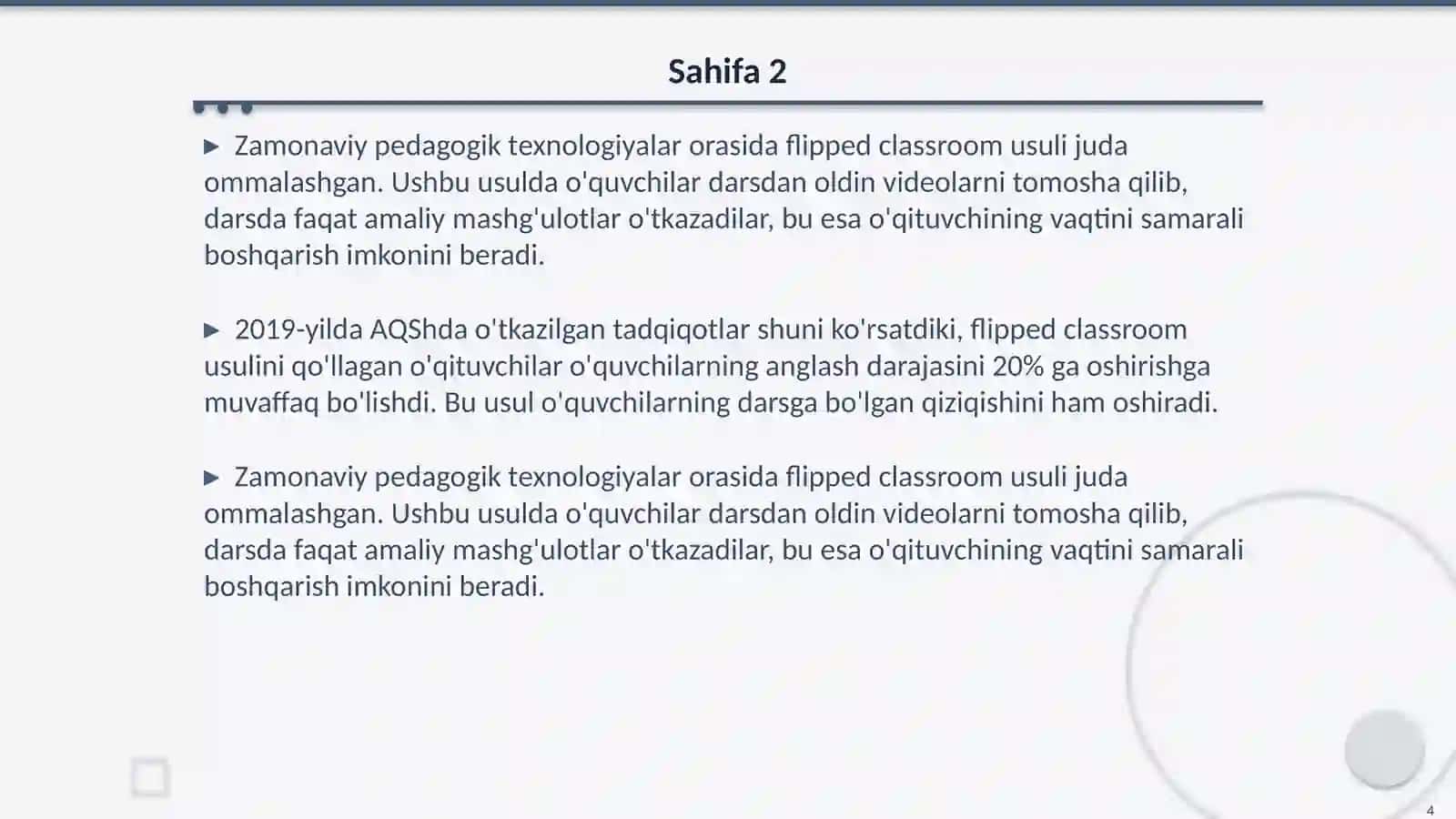 Darsda zamonaviy pedagogik texnalogiyalardan foydalanish 4