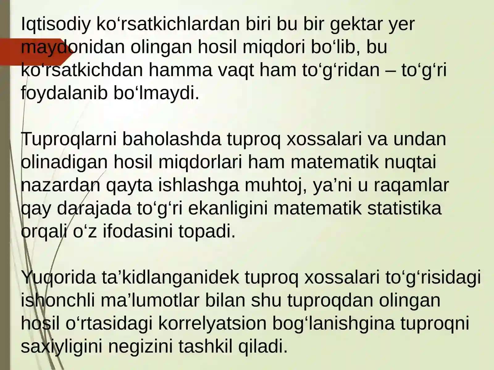 Tuproq Xususiyatlari Bilan Hosil O‘rtasidagi Korrelyatsion Bog‘lanishlar va Uni Tasvirlash yo‘llari 4