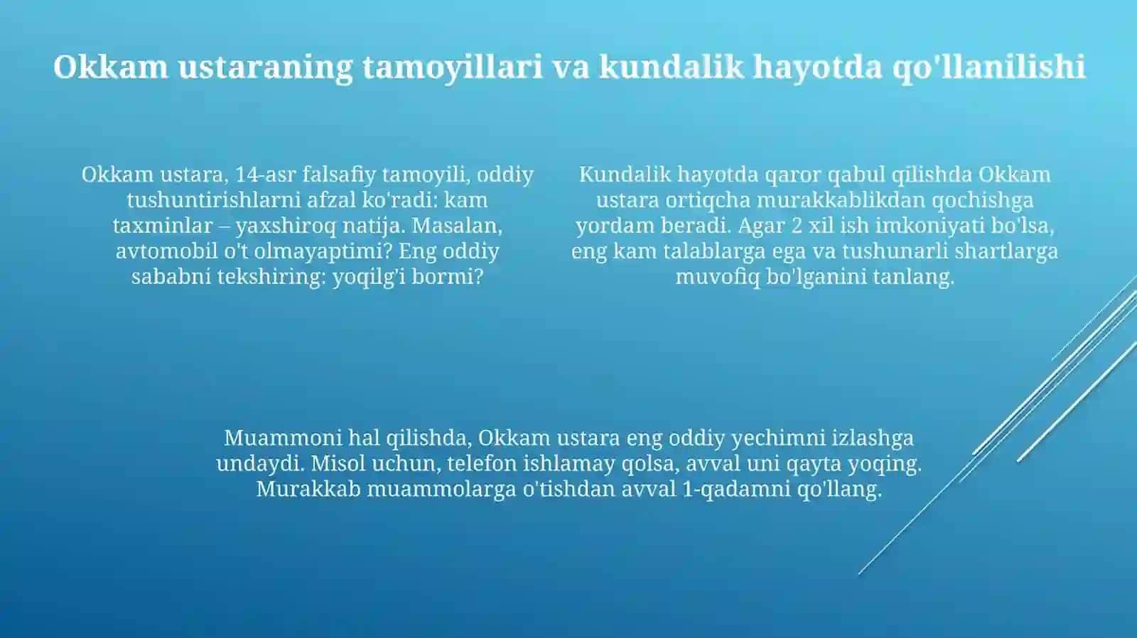 Okkam ustarasi va uning kundalik hayotda qôllanishi 4