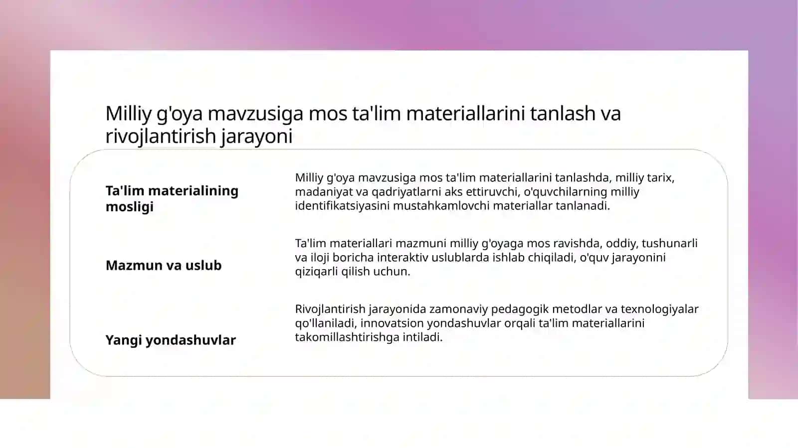Milliy g'oya fanlari buyicha yaratilgan ish reja fan dasturlari va uquv adabiyotlar 4