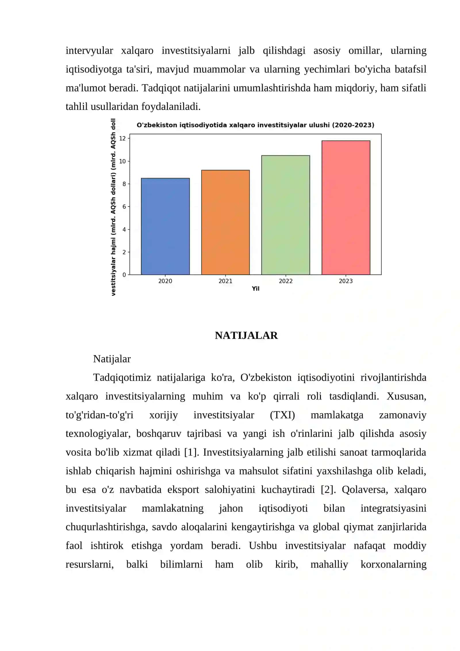 OZBEKISTON IQTISODIYOTINI RIVOJLANTIRISHDA XALQARO INVESTITSIYALARNI ROLI 4