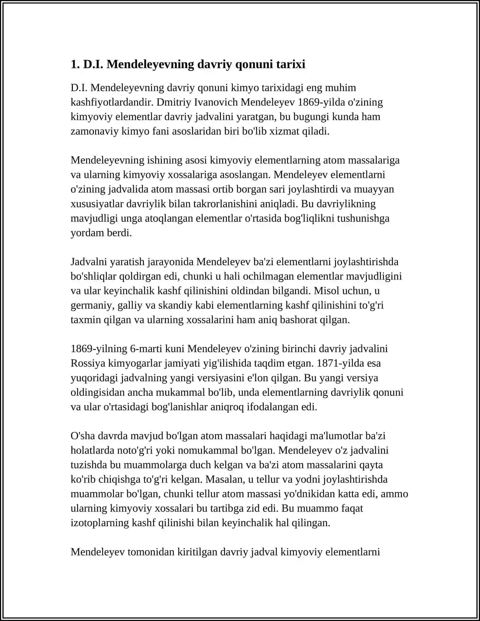 D.I.MENDELEYEVNING DAVRIY QONUNI VA ELEMENTLAR DAVRIY JADVALI 4