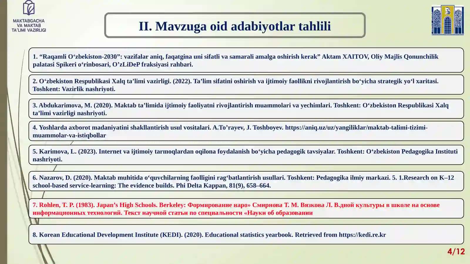 “O‘QUVCHILARNI JAMOAT ISHLARIGA JALB QILISH ORQALI O'QISHGA QIZIQISHLARINI OSHIRISH” mavzusidagi amaliy topshirig‘i 4