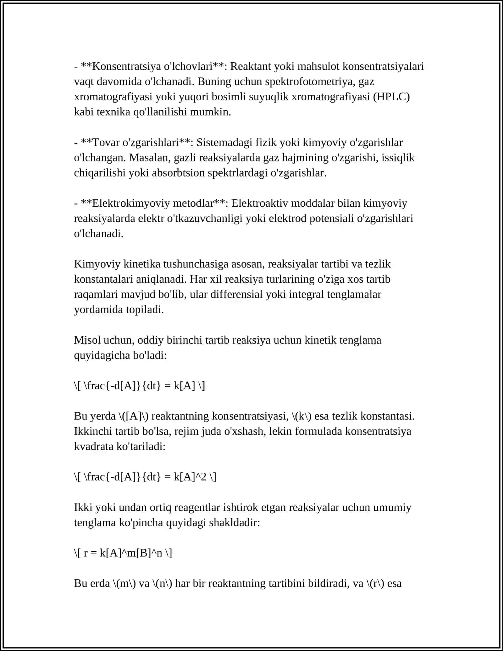 Kimyoviy Kinetika va Kimyoviy Muvozanat 4
