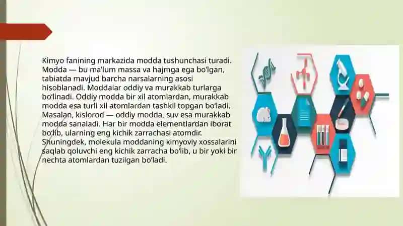 Tibbiy kimyoga kirish. Kimyoning asosiy tushunchalari va qonunlari. Atom va molekula tuzilishi 4