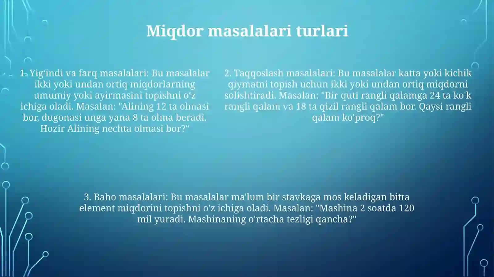 2-Sinf Matematika Darslarida Miqdorlarga Doir Masalalar Yechishga OʻRgatish 4
