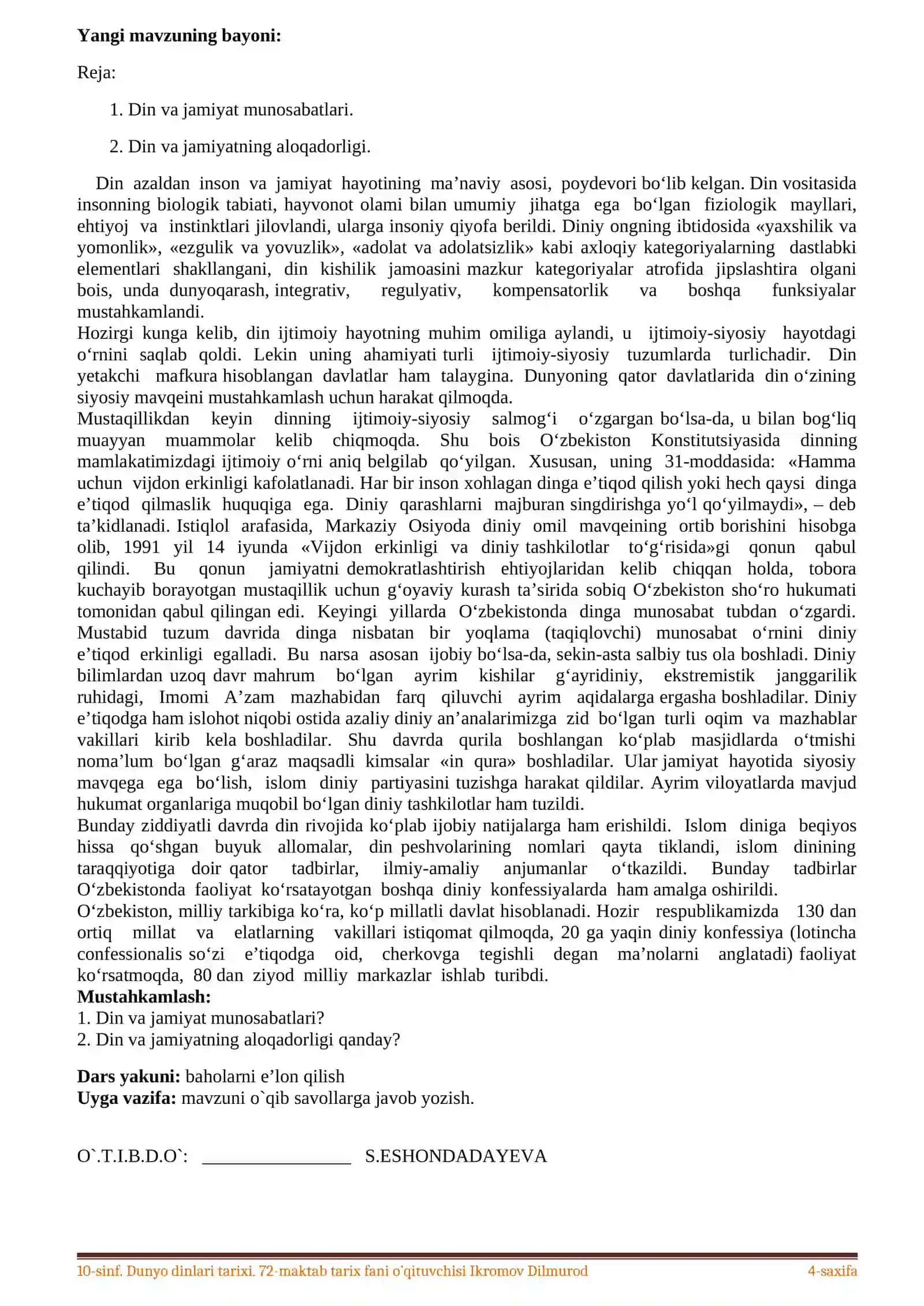 10-Sinf Dunyo dinlari tarixi 4