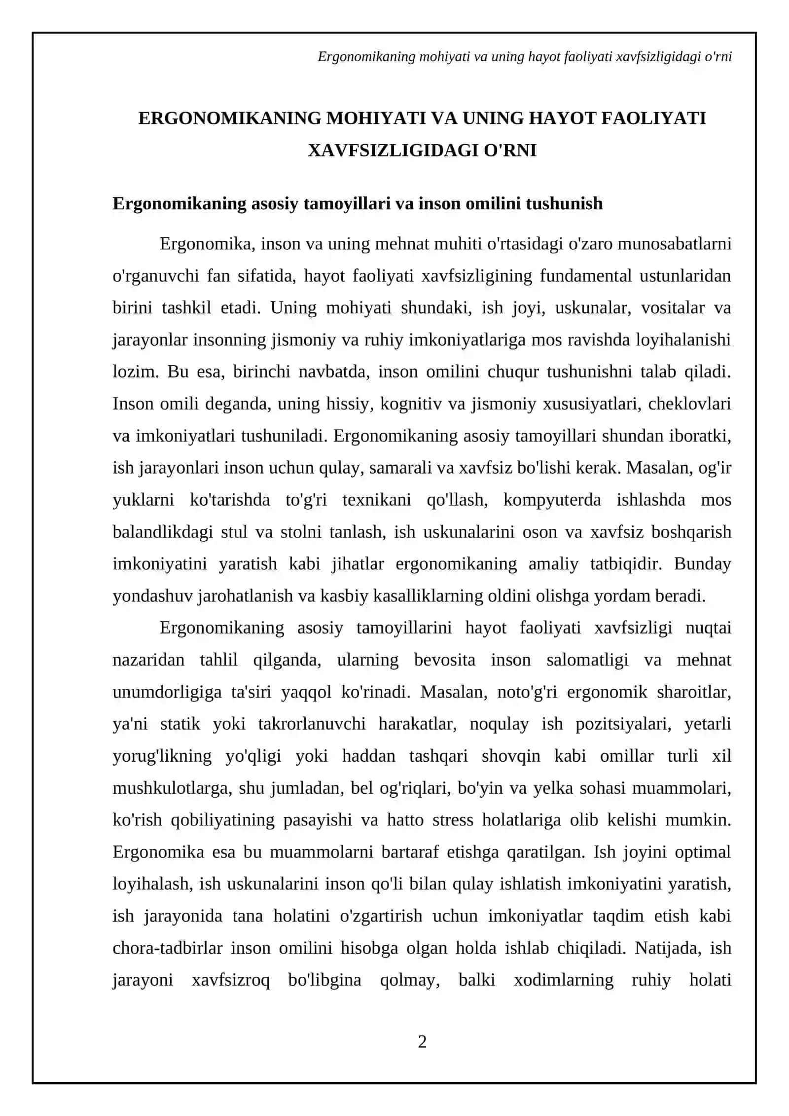 Hayot faoliyati xavfsizligining ergonomik asoslari. Ergonomika haqida tushuncha 4