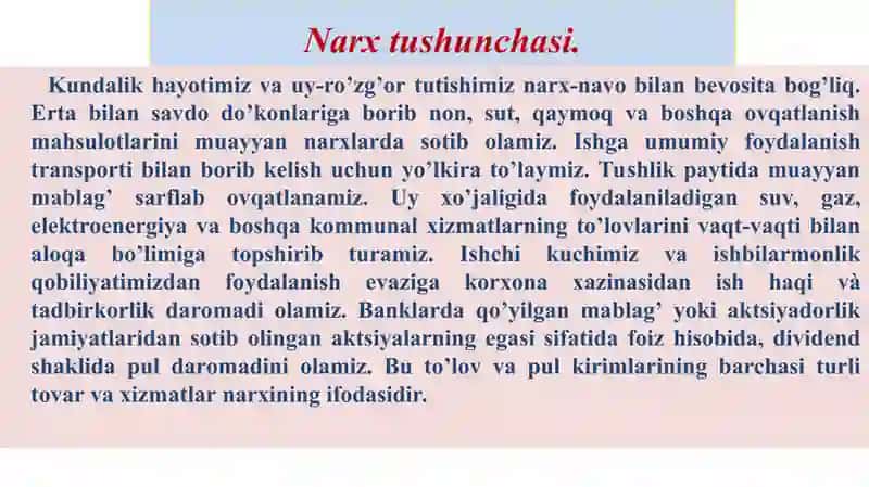 Narx tushunchasi va bozor narxining ikki tomonlama tabiati 4