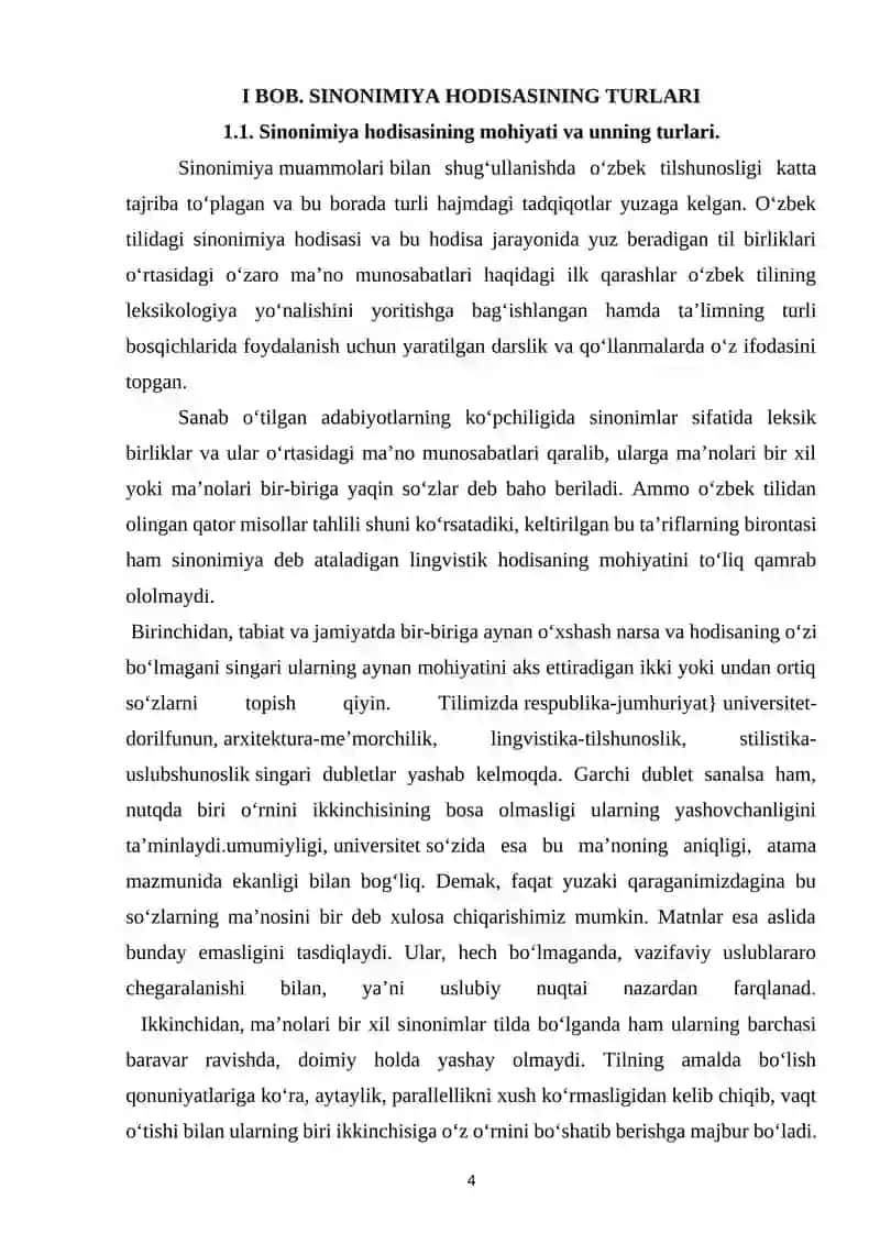 O’ZBEK TISHUNOSLIGIDA SINONIMIYA HODISASINING O’RGANILISHI 4