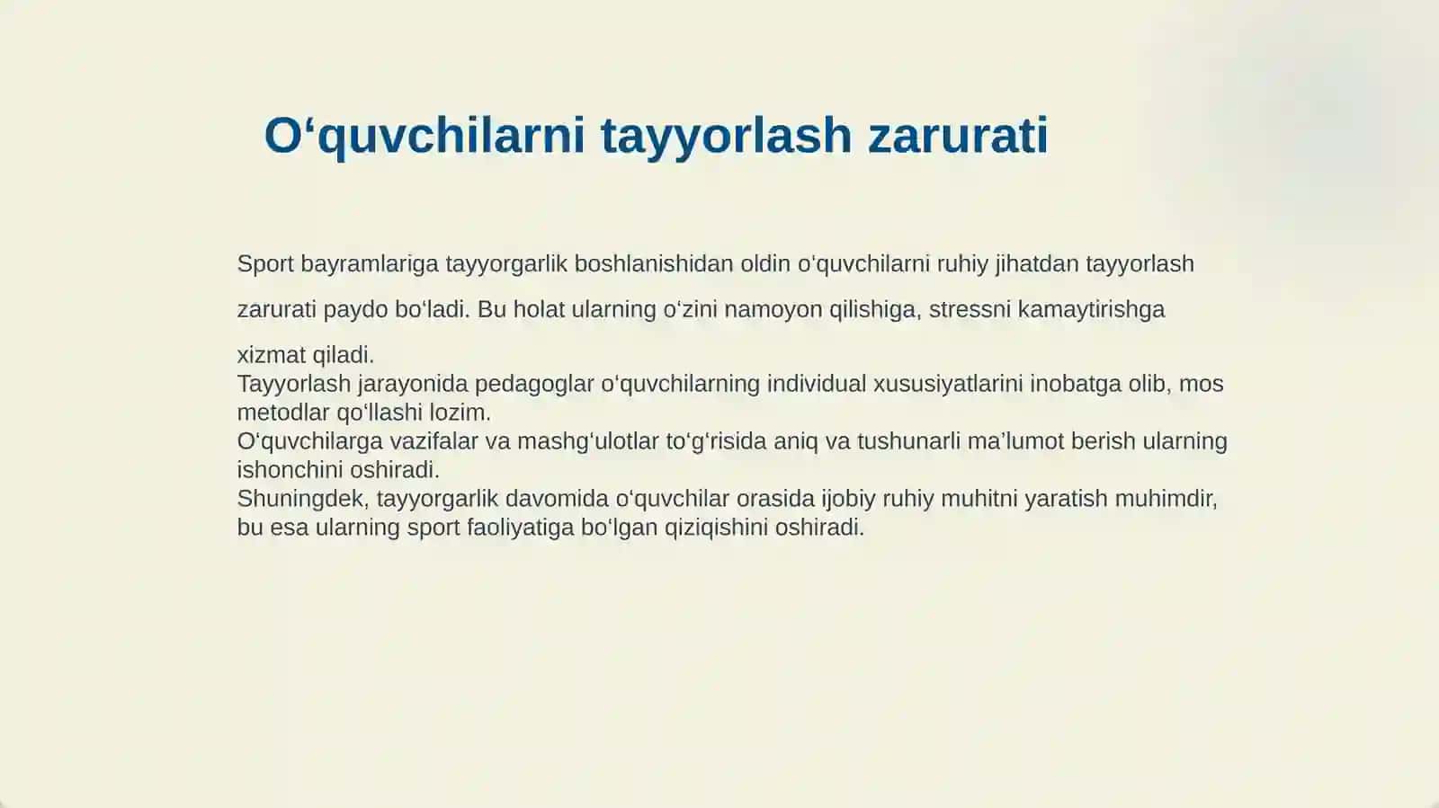 Boshlang'ich sinf o'quvchilarini sport bayramlariga psixologik tayyorlashda pedagogning ro'li 4