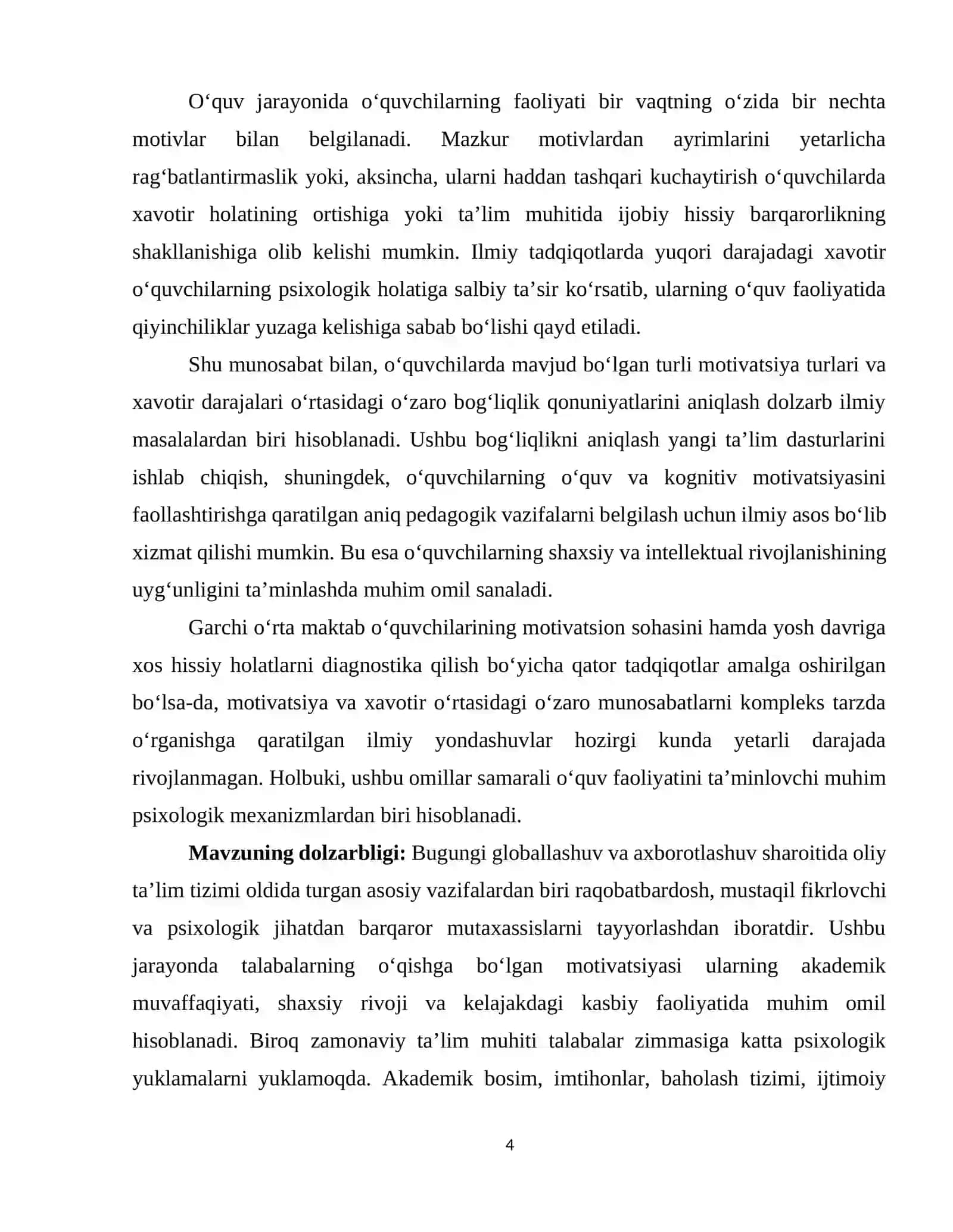 Talabalarda tashvish darajasining o‘qish motivatsiyasiga ta’siri 4