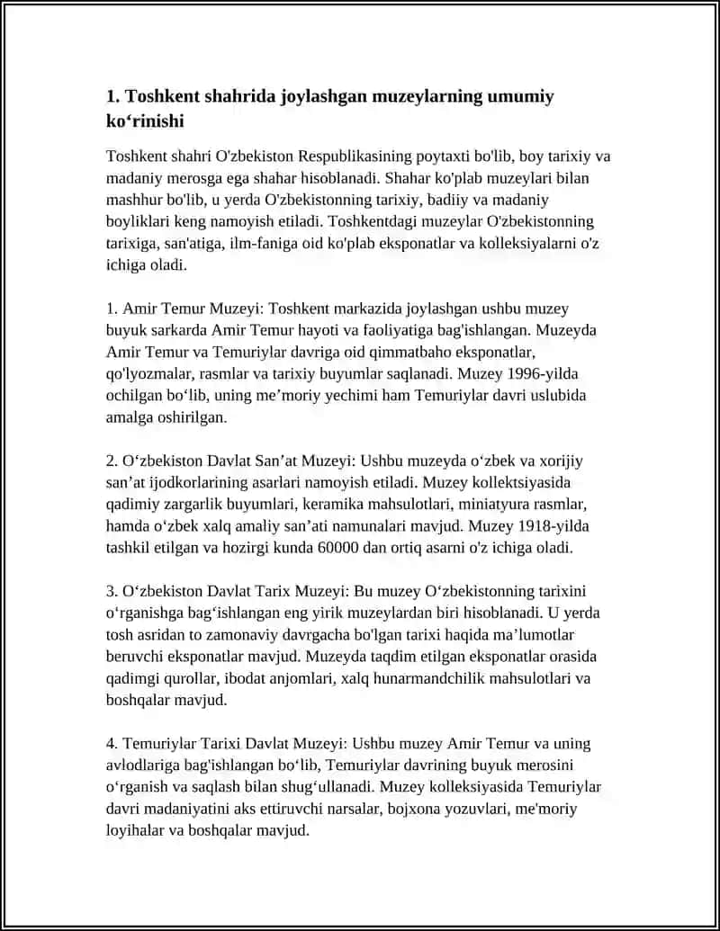 Toshkent shaharida joylashgan muzeylar 4