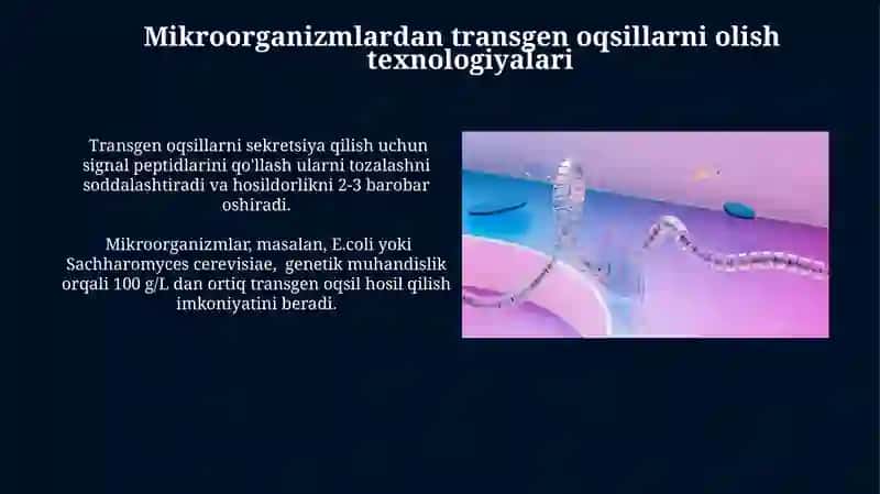 Mikroorganizmlar yordamida transgen oqsillar olish texnalogiyasi 4