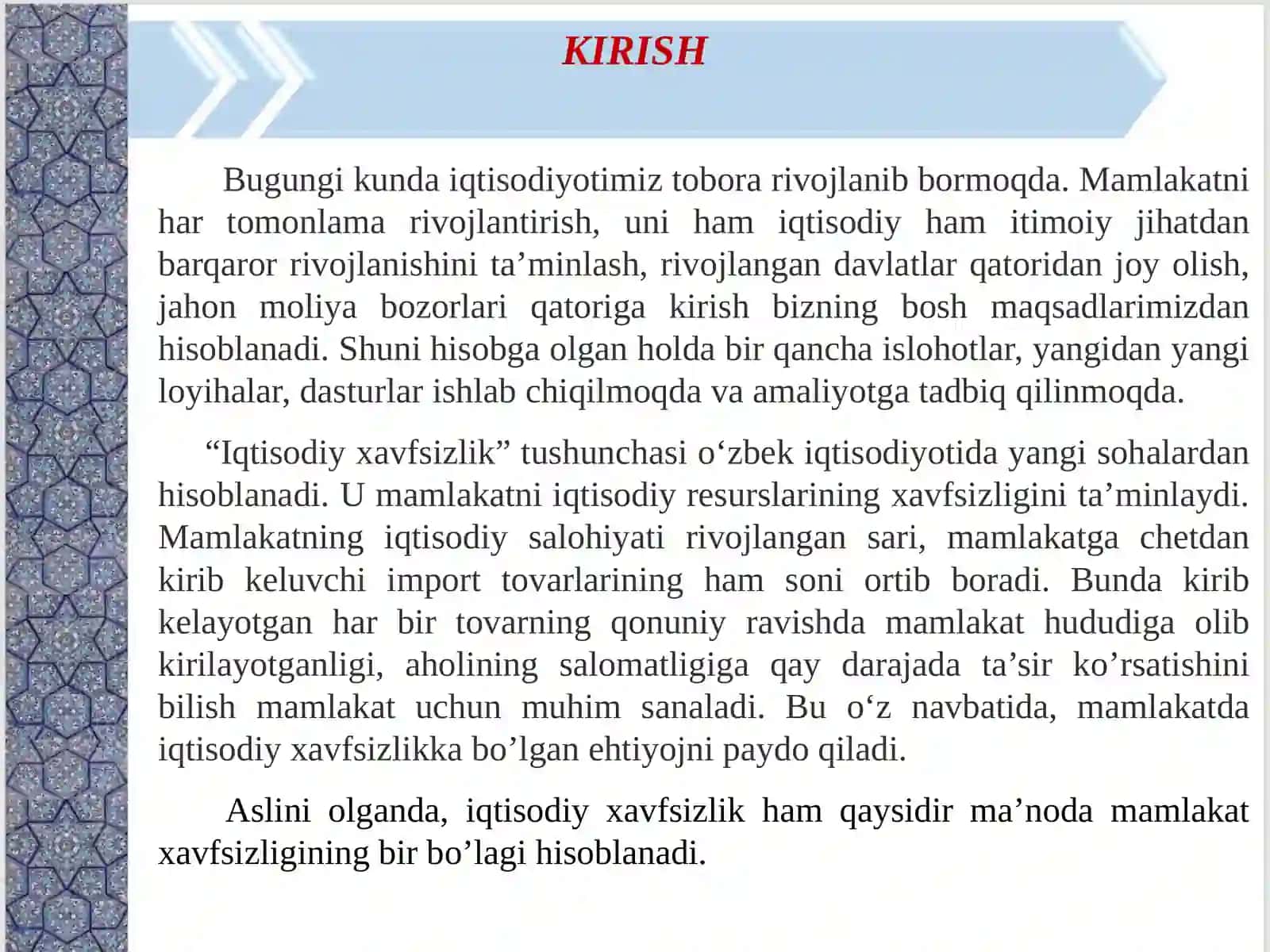MAMLAKATNING IQTISODIY XAVFSIZLIGINI TA’MINLASH 4