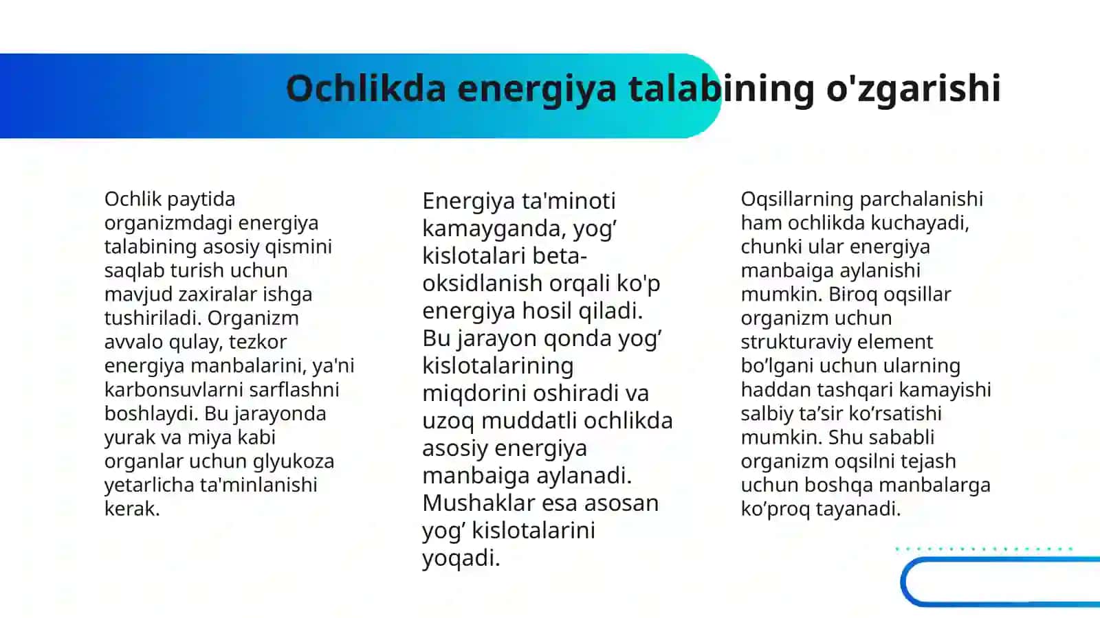 OCHLIKDA KARBONSUVLAR, YOGʼLAR VA OQSILLAR ALMASHINUVINING BUZILISHI 4