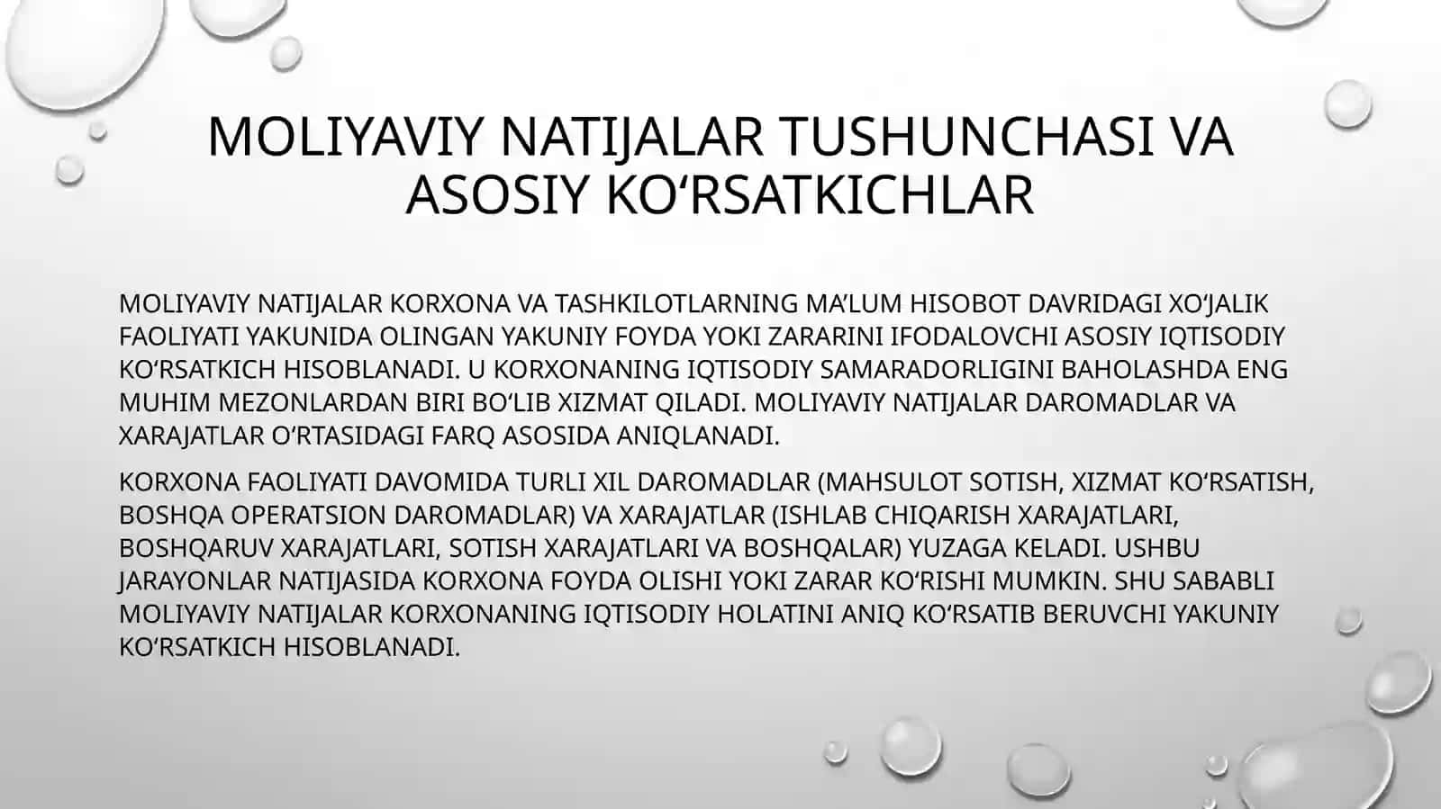 Moliyaviy natijalarni ko'rsatkichlarini ifodalash yuzasidan taqdimot 4