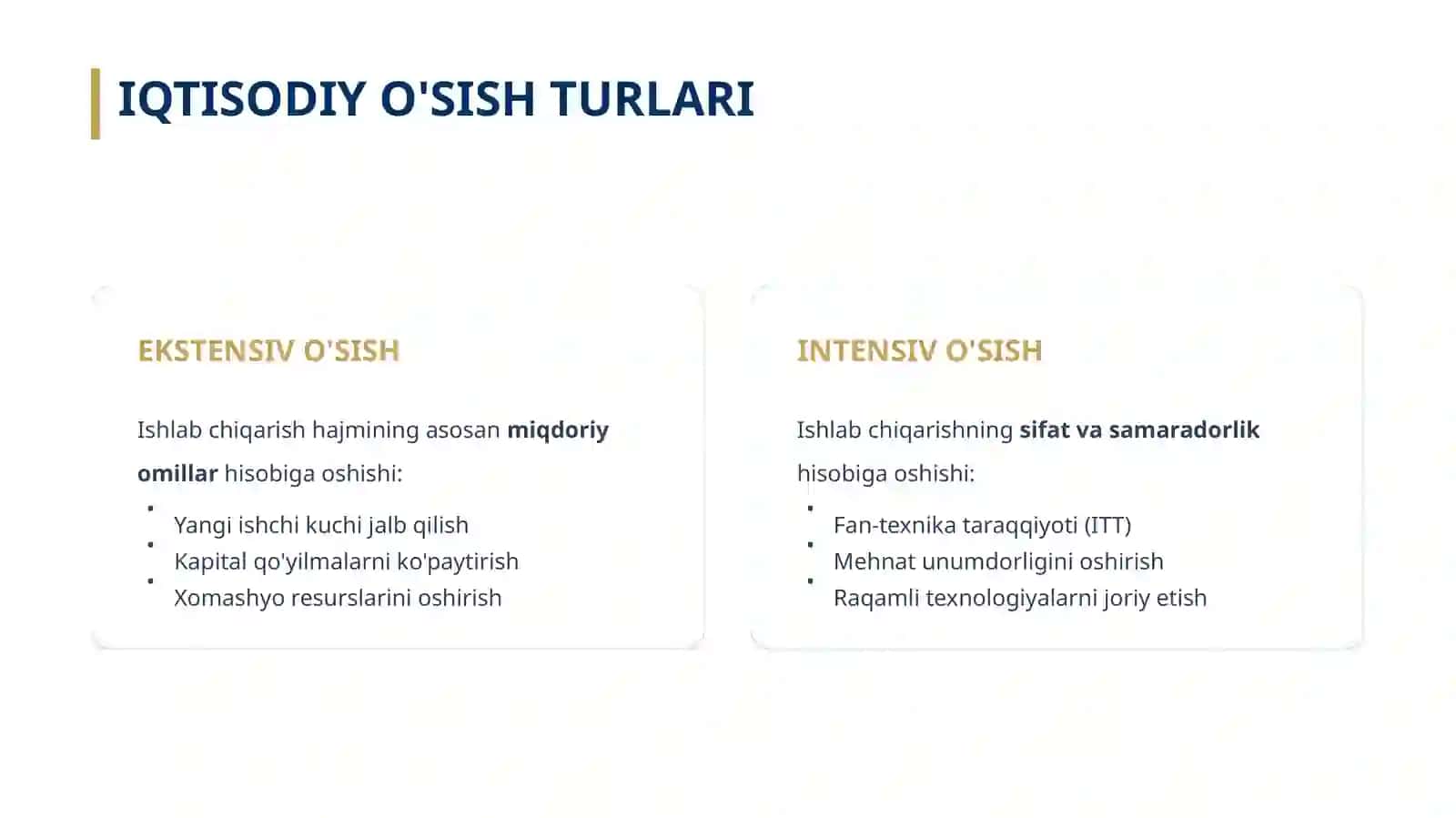 Iqtisodiy oʻsish:Mezon va Koʻrsatkichlar 4