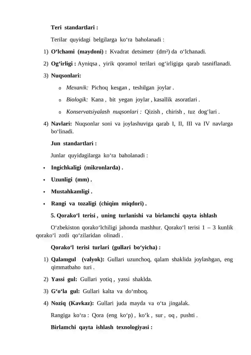 Turli qishloq xoʻjalik hayvonlarining teri va jun mahsulotlarini birlamchi qayta ishlash texnologik jarayoni 4