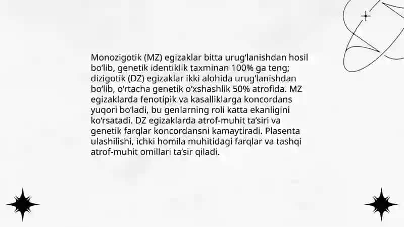 Egizaklar usuli, gen va atrof muxitni bir-biriga tasiri 4