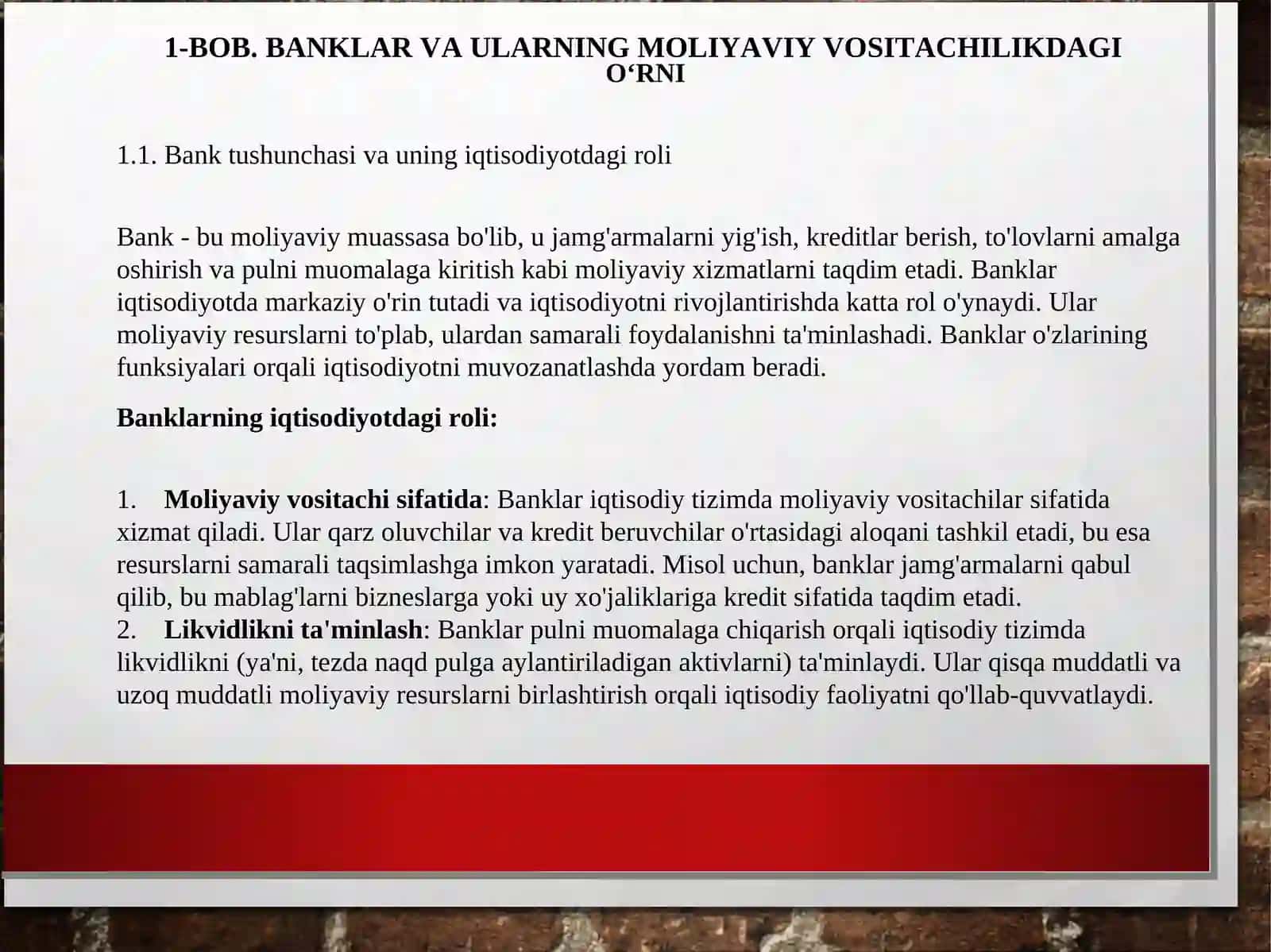 Banklarning moliyaviy vositachilar va savdo tashkilotchilari 4