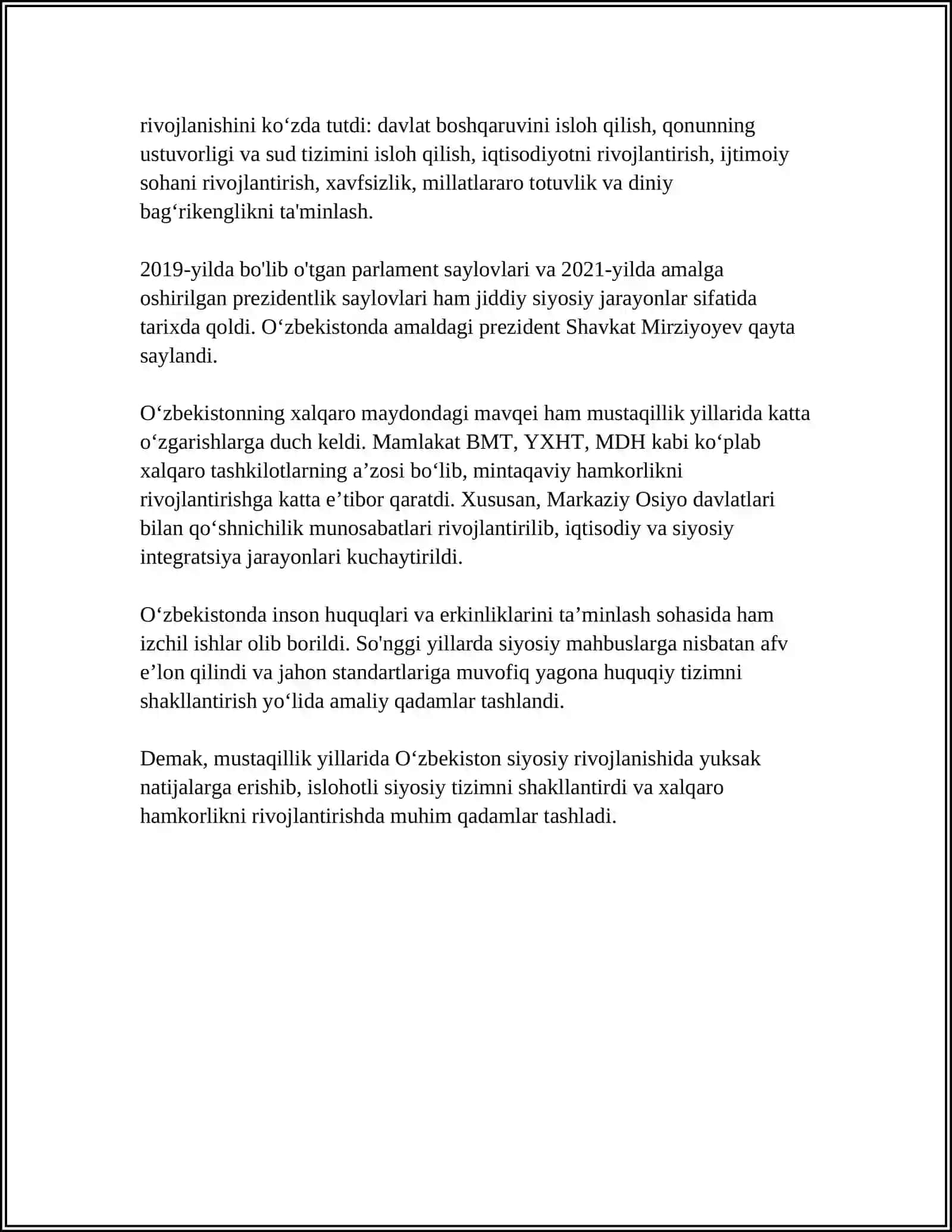 "OʻZBEKISTONNING ENG YANGI TARIXI" OʻQUV FANINING PREDMETI, MAQSAD VA VAZIFALARI 4