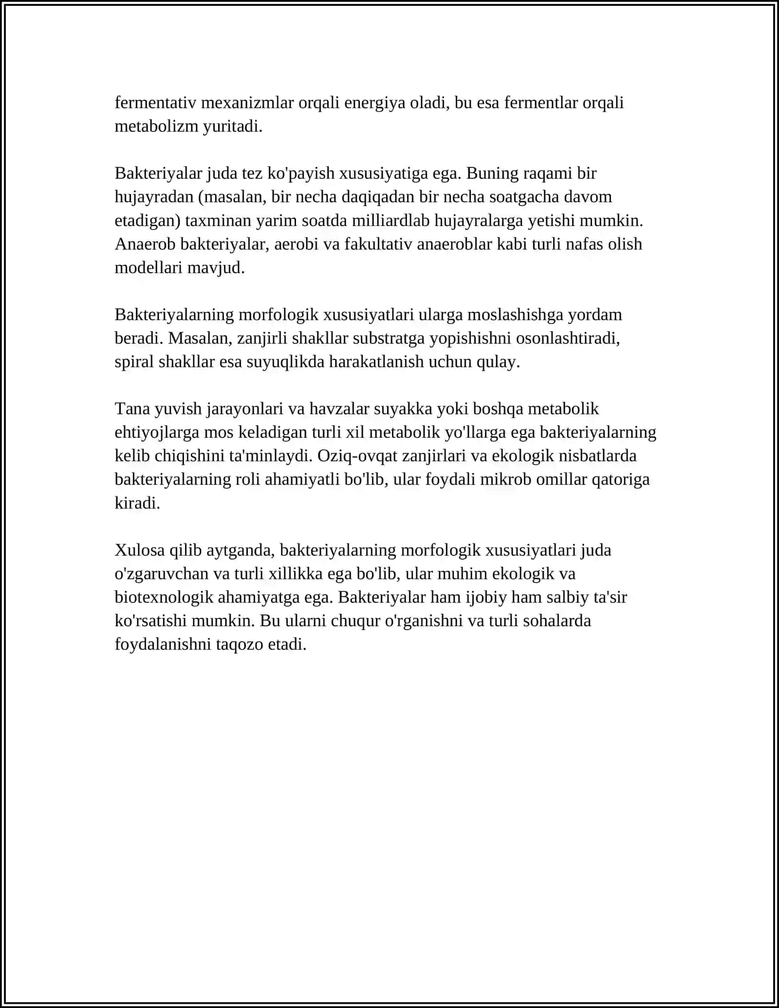 MUSTAQIL ISH Mavzu: BAKTERIYALARNING MARFALOGIYASI,RIKKETSIYALAR,AKTINOMITSETLAR,XALMIDIYALAR,MIKOPLAZMALAR,ZAMBURUGʻLAR,SODDA JONIVORLAR 4
