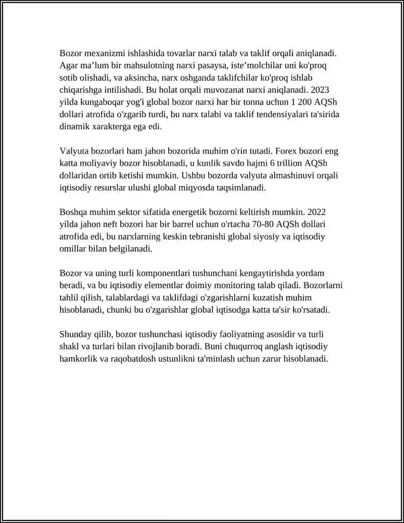 MUSTAQIL ISH Mavzu: BOZOR VA UNING TUZULISHI 4