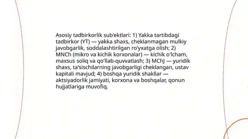 Tadbirkorlik tushunchasi va huquqiy asoslari 4