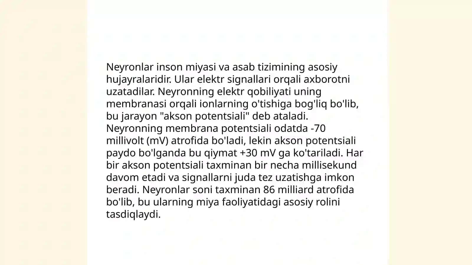 Nerv impulslari oʻtqazilishi va uning tarmoqlari.Sinoptik harakatlanish 4