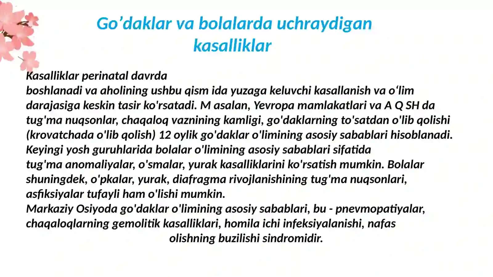 Toʼsatdan bolalar oʼlimi sindromi(TBOʼS) 4