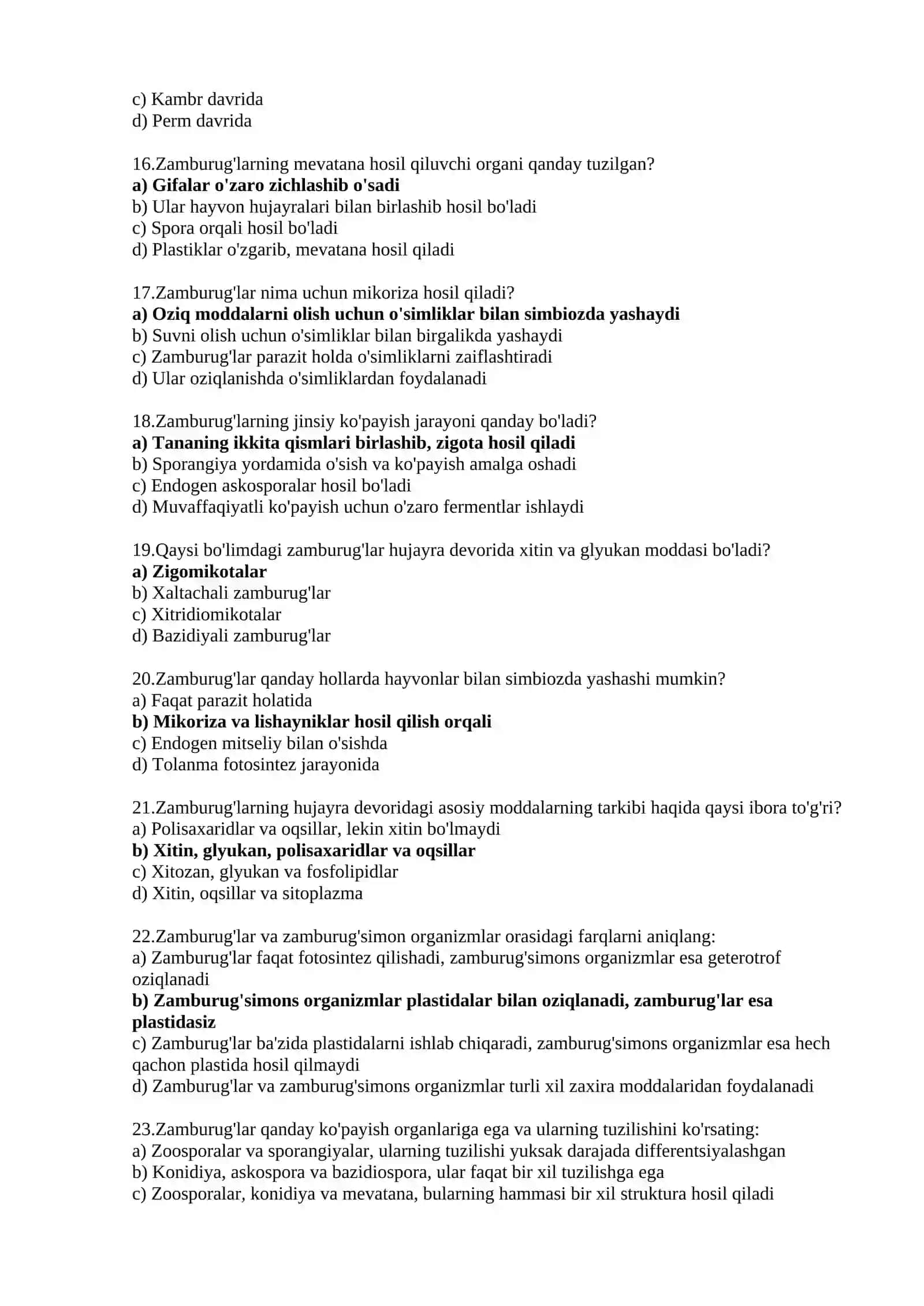 Botanika fanidan test savollari javoblari bilan 4