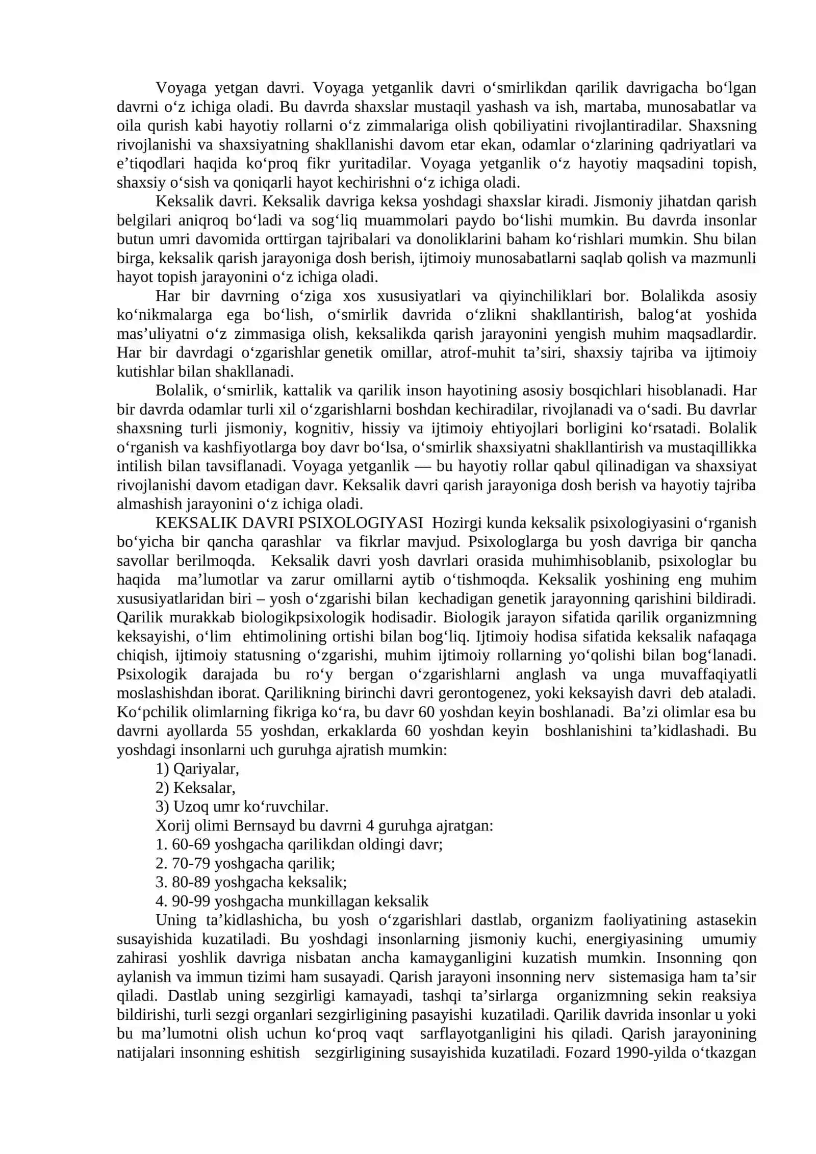 11-mavzu. Inson hayotining keksalik davri haqidagi qarashlar (2 soat) 4
