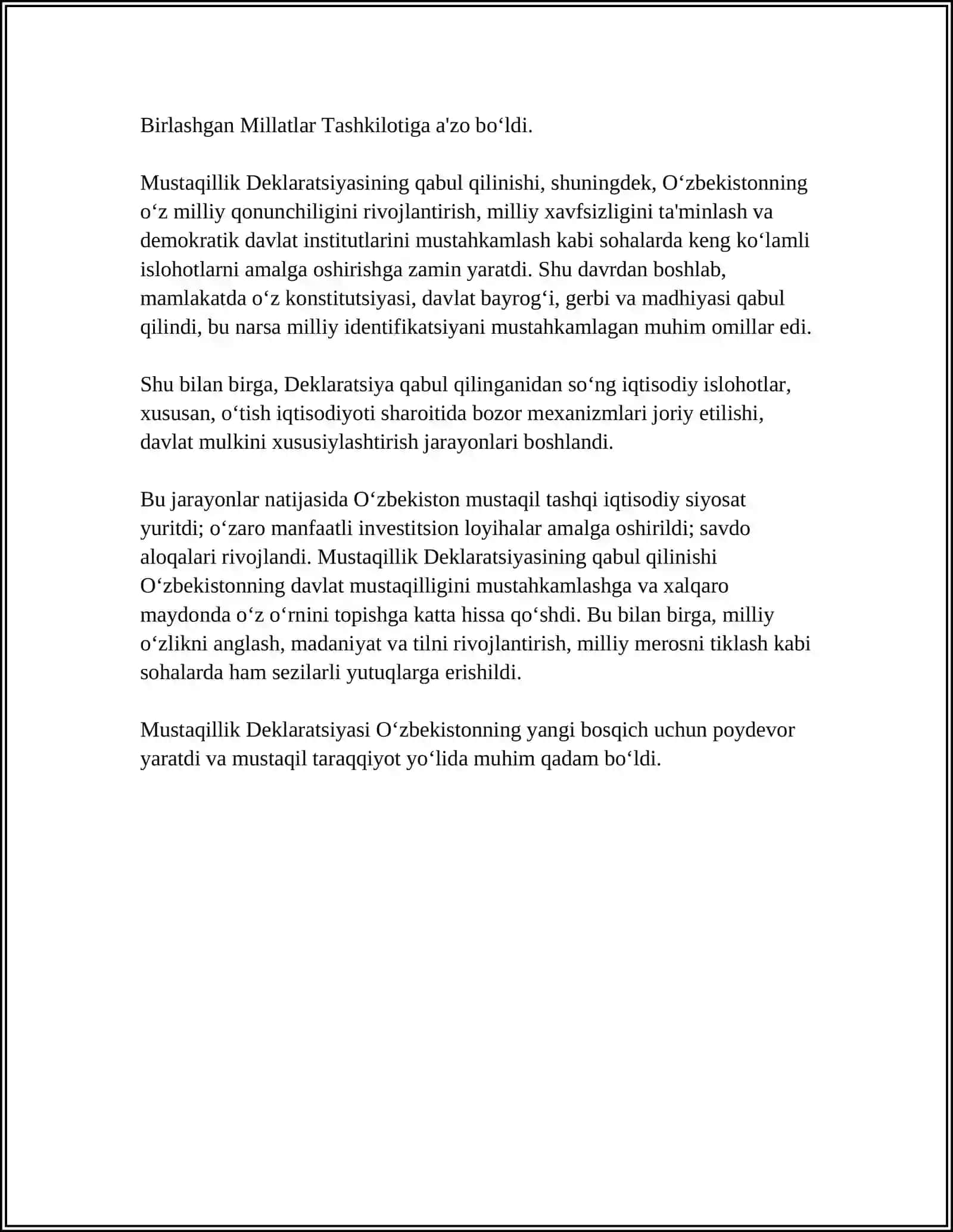 MUSTAQILLIK DEKLARATSIYASI VA UNING TARIXIY AHAMIYATI 4