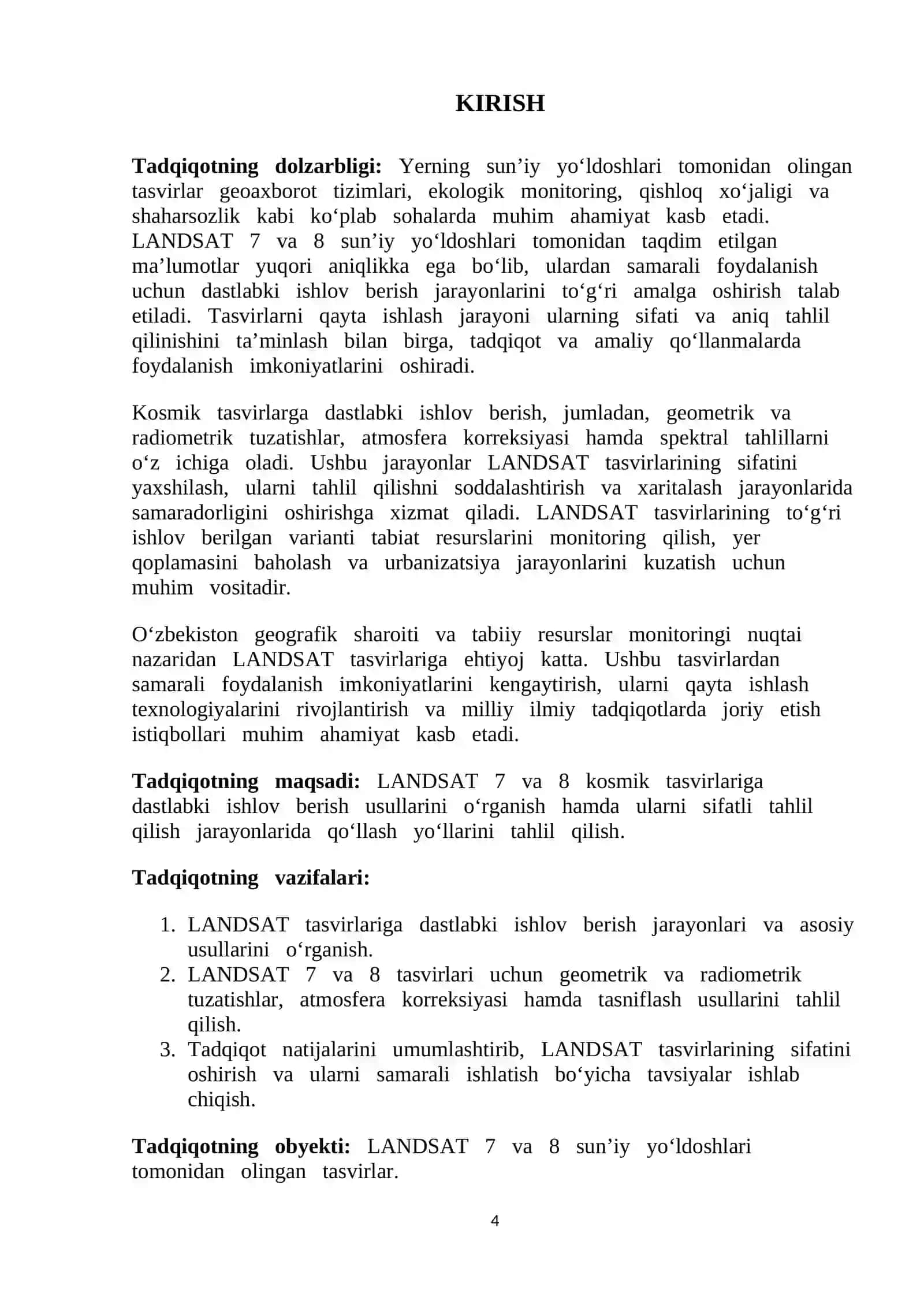 LANDSAT 7-8 KOSMIK TASVIRLARIGA DASTLABKI ISHLOV BERISH 4